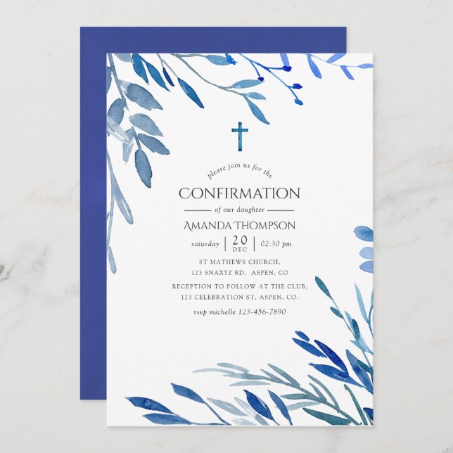 Convite Confirmação de Folga de Marinho de Aquarela (Frente/Verso)