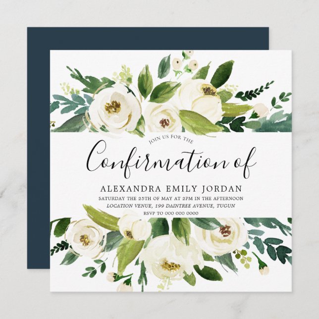 Convite Confirmação de Folha Verde das Flores Brancas Vazi (Frente/Verso)