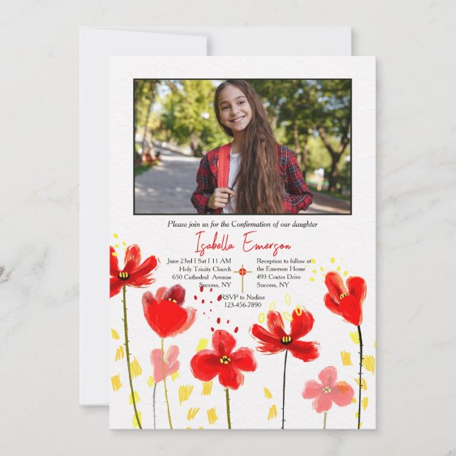 Convite Confirmação de Foto de Poppies Vermelhos (Frente)