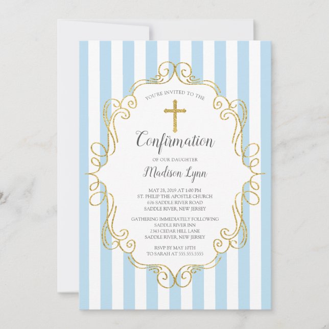 Convite Confirmação de Frame Boys Azul e Dourado (Frente)