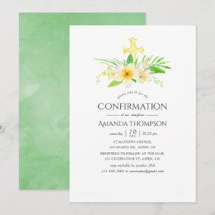 Convite Confirmação de Frangipani em Aquarela