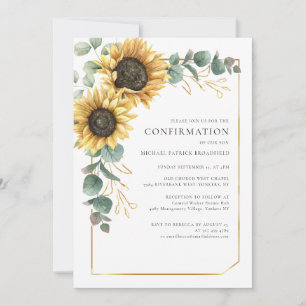 Convite Confirmação de Girassol Floral Eucalipto