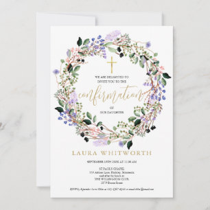Convite Confirmação de Guirlanda de Lavanda Floral Elegant