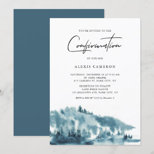 Convite Confirmação de Inverno da Floresta Azul de Cores