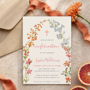 Convite Confirmação de Menina de Flores Flores Silvestres