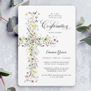 Convite Confirmação de Menina Flor de Campo Cruz Floral