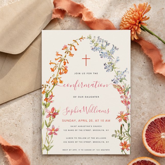 Convite Confirmação de Menina Floral Flores Silvestres Aqu (Criador carregado)