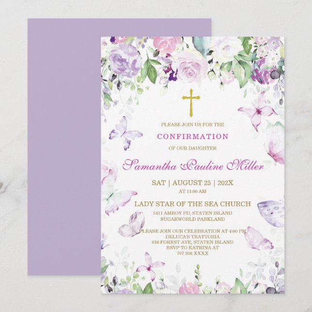 Convite Confirmação de Menina Personalizada (Frente/Verso)