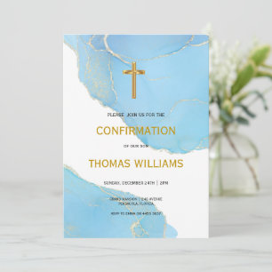 Convite Confirmação de Menino Azul e Dourado