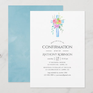 Convite Confirmação de Menino Floral Aquarela Pastel
