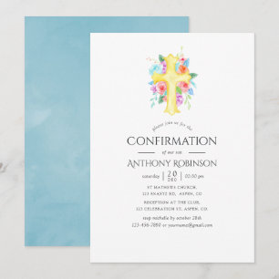 Convite Confirmação de Menino Floral em Aquarela Pastel