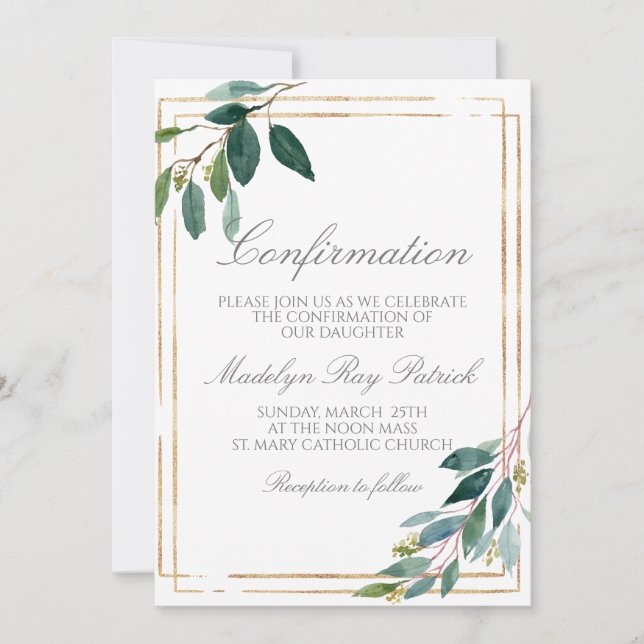 Convite Confirmação de Moldura de Veneração de Cores-d'Águ (Frente)