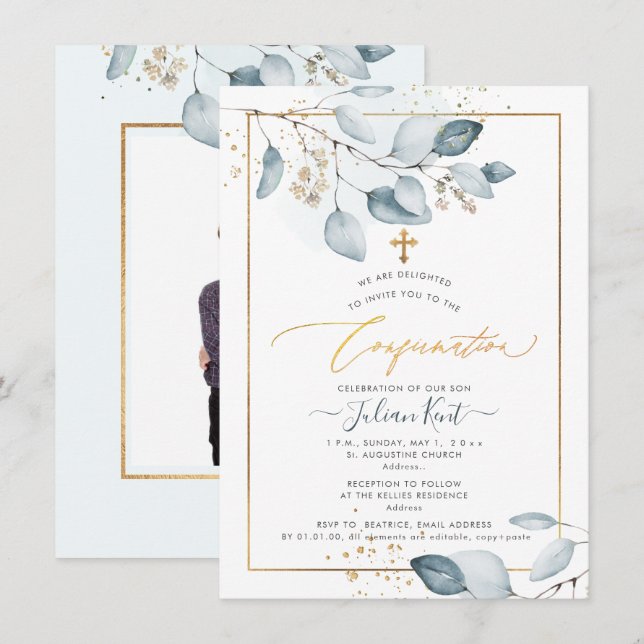 Convite Confirmação de PixDezines Eucalipto Blue Gum (Frente/Verso)