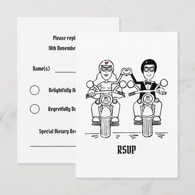 Convite Confirmação de presença no casamento de motoqueiro (Frente/Verso)