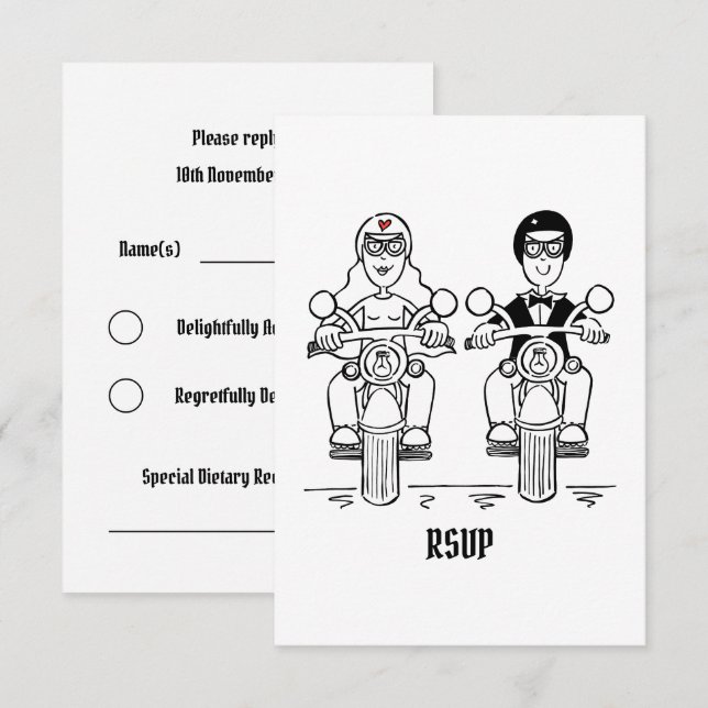 Convite Confirmação de presença para casamento de motoquei (Frente/Verso)