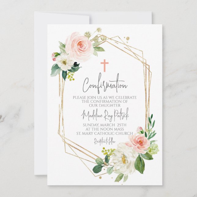 Convite Confirmação de Quadro Floral Rosa (Frente)