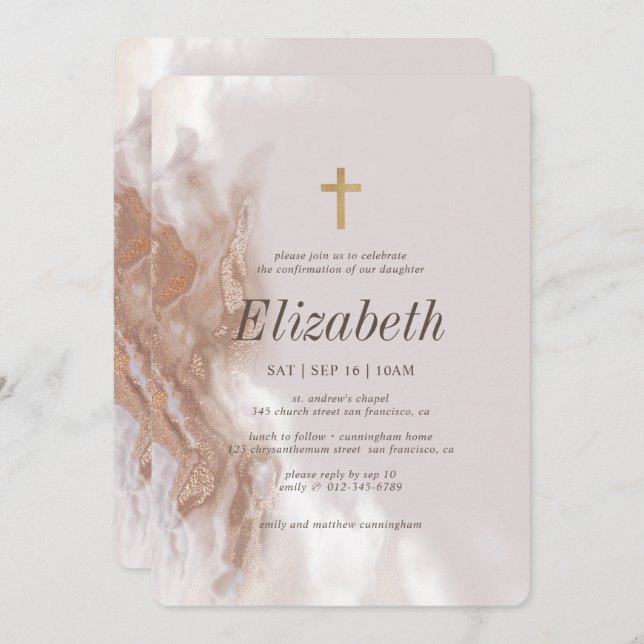 Convite Confirmação De Sua Dourada Cruzada De Aquarela (Frente/Verso)