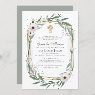 Convite Confirmação De Sua Moderna Cruz Geométrica Floral