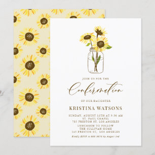Convite Confirmação de Sunflower em Mason Jar Summer