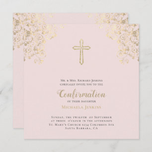 Convite Confirmação de Verso de Bíblia Cruzada Dourada com