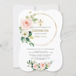 Convite Confirmação Dourada Cruzada com Blush Cor-de-Rosa 