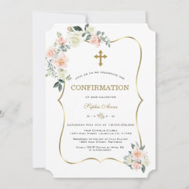 Convite Confirmação Dourada das Flores Brancas Delicadas