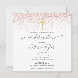 Convite Confirmação Elegante com Brilho em Dourado Rosado 