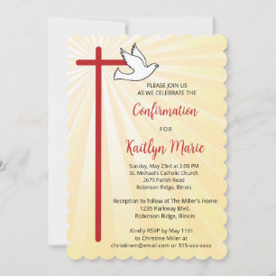 Convite Confirmação Feminina Raios Dourados De Porta Cruza