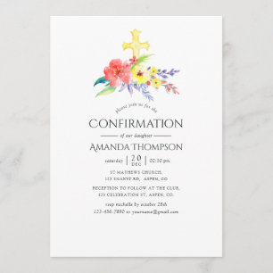 Convite Confirmação Floral Colorida em Aquarela