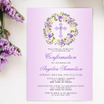 Convite CONFIRMAÇÃO FLORAL DA Aquarela Lavanda roxa<br><div class="desc">Delicar convites de CONFIRMAÇÃO de coroa floral para garotas. Rosa de violeta roxa de lavanda pastel com fundo ombre. Verde, corante aquoso foliar coroa coroa floral com lavanda, violeta, flores de ameixa e cruz com losango falso no meio. Barato, mas não de aparência barata! Perfeito para a cerimônia da sua...</div>