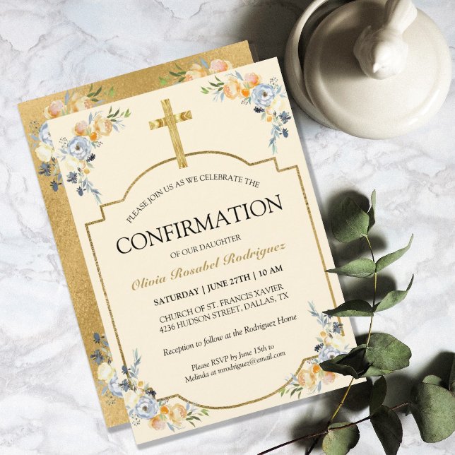 Convite Confirmação Floral de Creme de Manteiga Meninas El (ELEGANT GIRLS BUTTER CREAM FLORAL CONFIRMATION INVITATION)