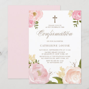 Convite Confirmação Floral de Pensão Rosa-Escamudo com 