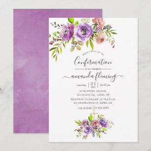 Convite Confirmação Floral de Primavera em Aquarela