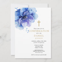 Confirmação Floral em Aquarela Azul Empoeirado Mod