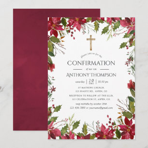 Convite Confirmação Floral em Aquarela Burgundy