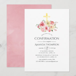 Convite Confirmação Floral Rosa e Amarelo