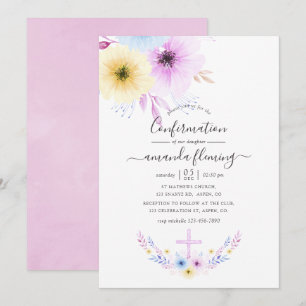 Convite Confirmação Floral Rosa e Azul Pastel