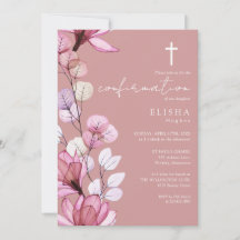 Confirmação Floral Transparente Rosa Empoeirado