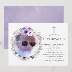 Convite Confirmação Floral Violeta Empoeirada