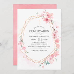 Convite Confirmação Geométrica do Flor de Cereja Rosa