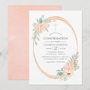 Convite Confirmação Geométrica Floral Pastel Rosa