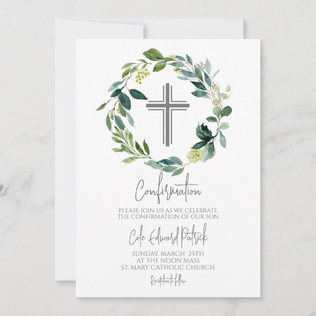 Convite Confirmação Greenery Wreath (Frente)