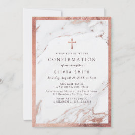 Convite Confirmação moderna de mármore rosa dourado dourad