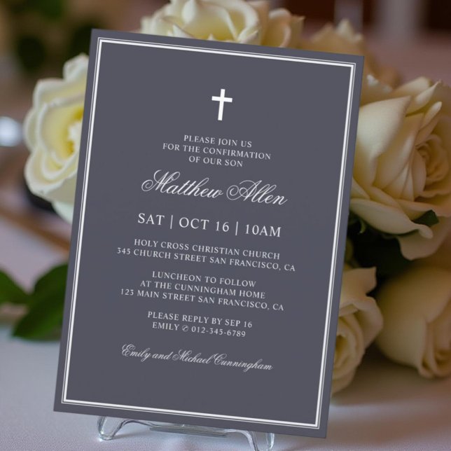 Convite Confirmação Para Ele | Cruz clássica elegante (Criador carregado)