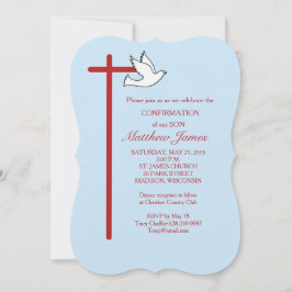 Convite Confirmação para Filho com Azul Cruz e Dove