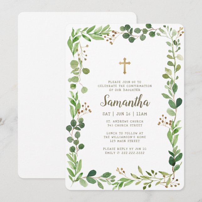 Convite Confirmação Para Sua Cruzada De Folhagem De Aquare (Frente/Verso)