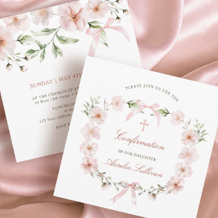 Convite Confirmação Quadrada de Moldura Floral Rosa Corado