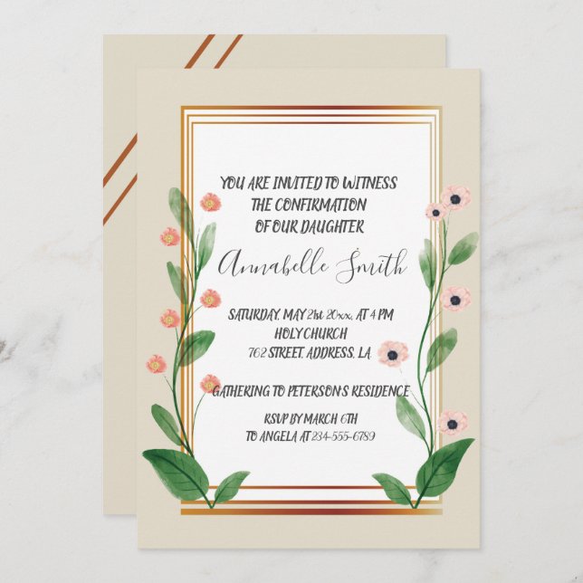 Convite CONFIRMAÇÃO sofisticada Clássica e Elegante (Frente/Verso)