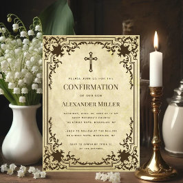 Convite Confirmação Vintage Pergaminho Antigo Religioso