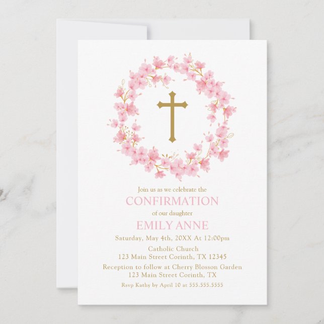 Convite Confirmation Cherry Blossom floral Invitation  (Frente)